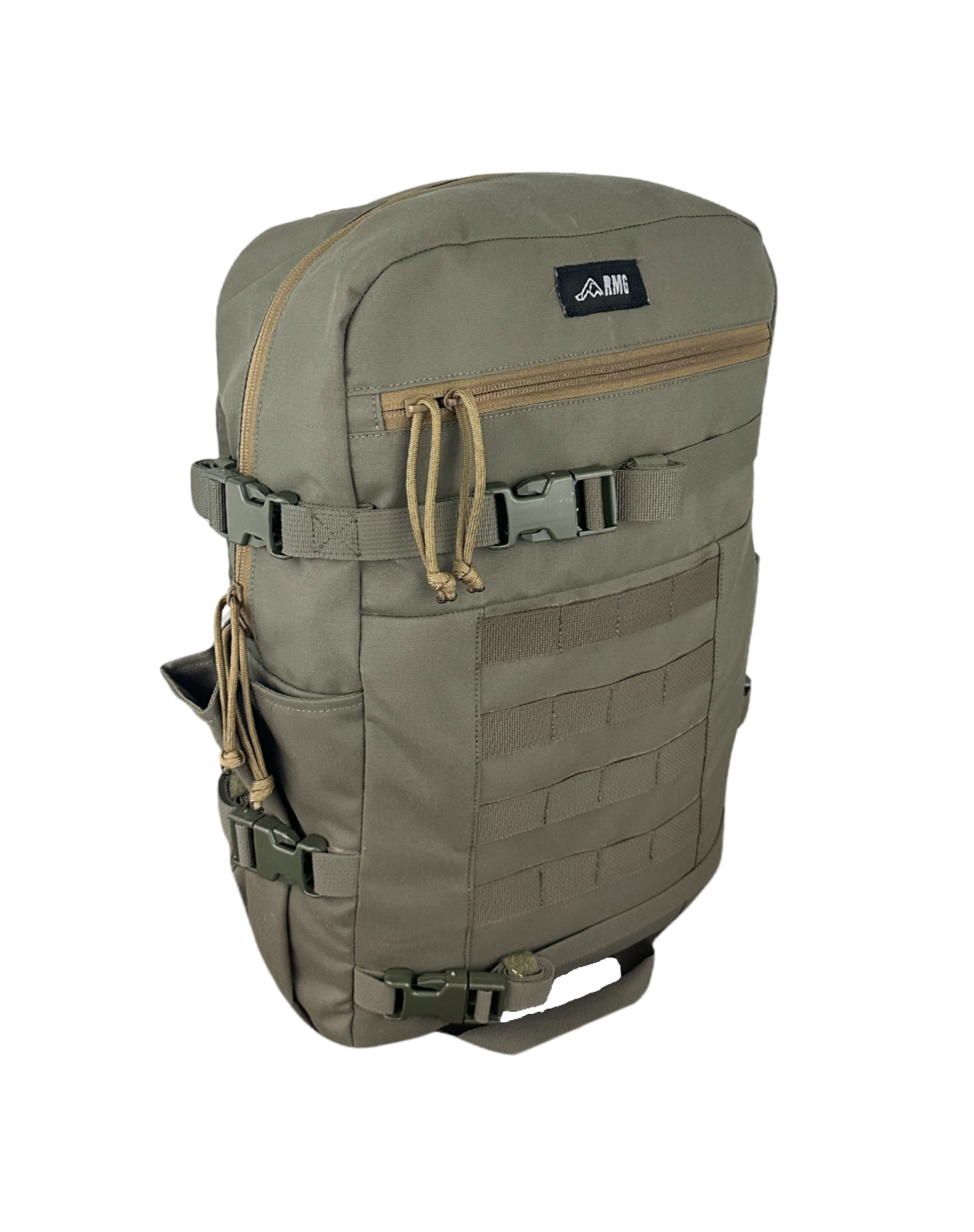 Ruckmule Koda day pack backpack front panel and side panel view 